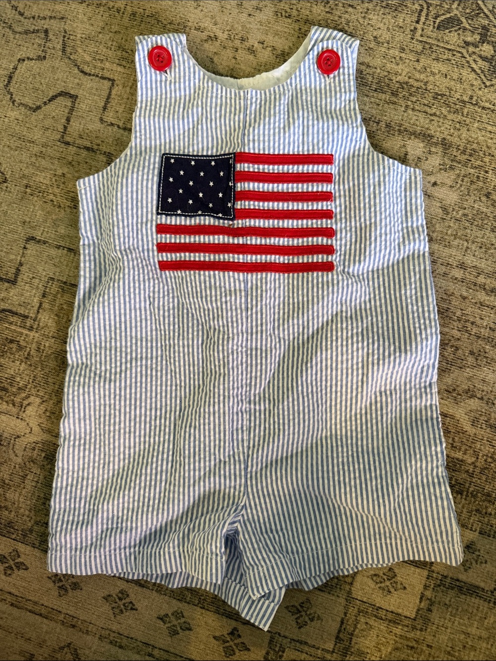 Good Lad Blue & White Seersucker One-Piece with Red & Navy Flag